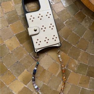 Bandolier Cream and Gold Studded Phone Case with Beaded Strap